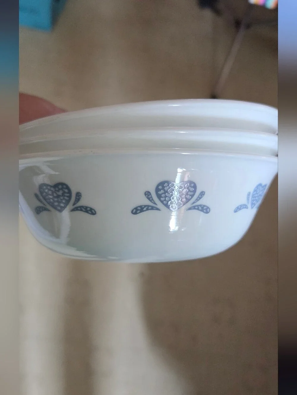 Corelle By Corning Blue Spongeware Hearts, Set Of 3 Cereal Bowls